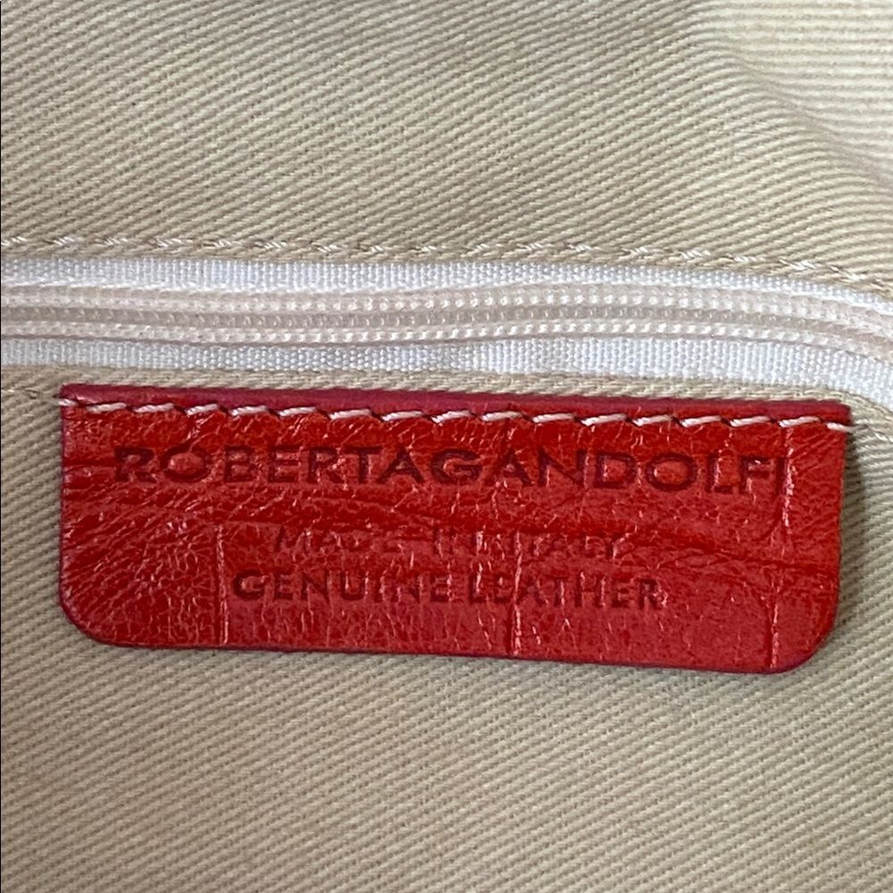 Roberta Gandolfi Italian Made Tomato Red Orange leather tote handbag Vacation - Picture 7 of 15